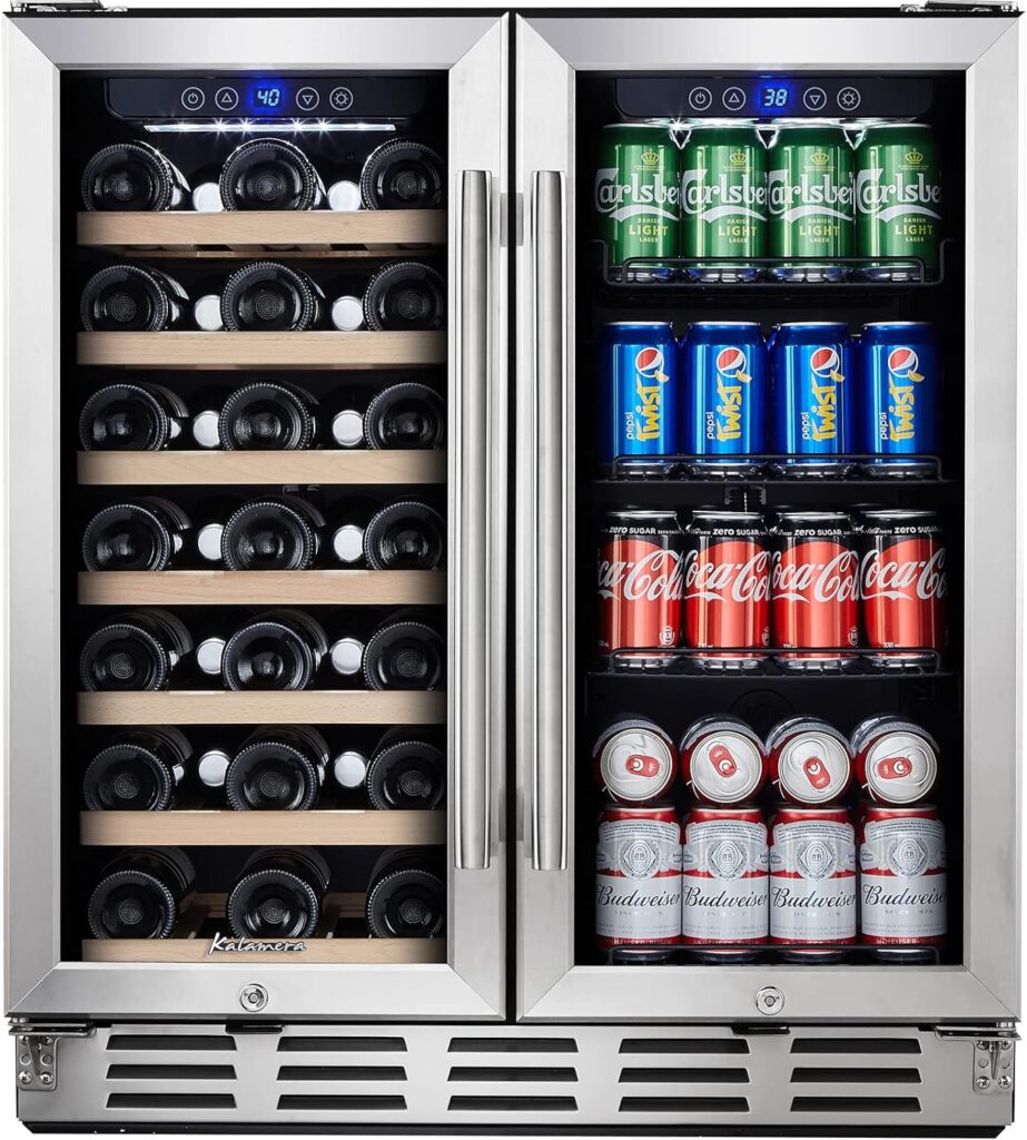 Kalamera Wine and Beverage Refrigerator, 24 inch Wine Fridge Dual Zone Hold 20 Bottles and 78 Cans, Digital Touch Control, Built-In or Freestanding