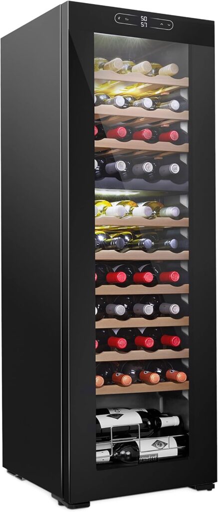 Schmecke 44 Bottle Dual Zone Wine Cooler Refrigerator | Large Freestanding Wine Cellar | 41f-64f Digital Temperature Control Wine Fridge For Red, White, Champagne or Sparkling Wine - Black